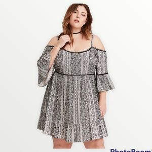 TORRID Mixed Print Off the Shoulder Challis Mini Dress, Size 1, XL, 14-16